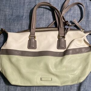 Fossil Women's Cream and Gray Leather Tote Bag